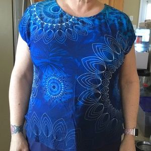 NWT Designer Desigual Royal Blue Design Top